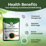 Aimgrow Spirulina Orgánica, valor nutritivo para salud ocular y piel.