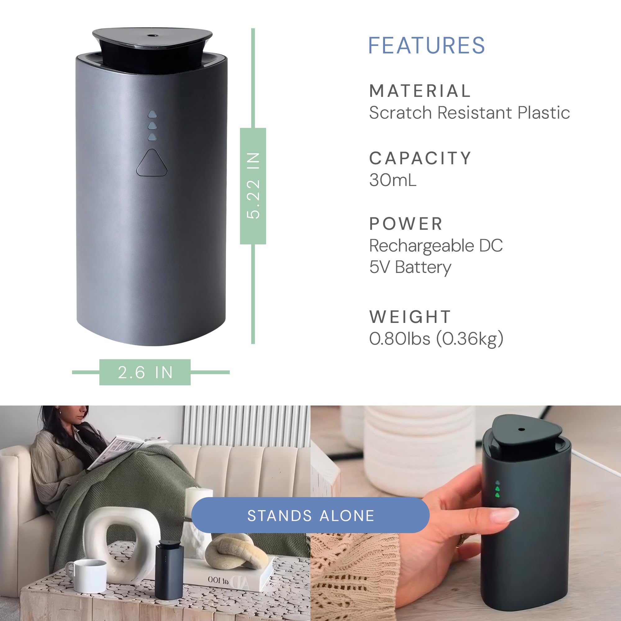 Air Esscentials Mini Difusor diseño moderno negro para cualquier ambiente.