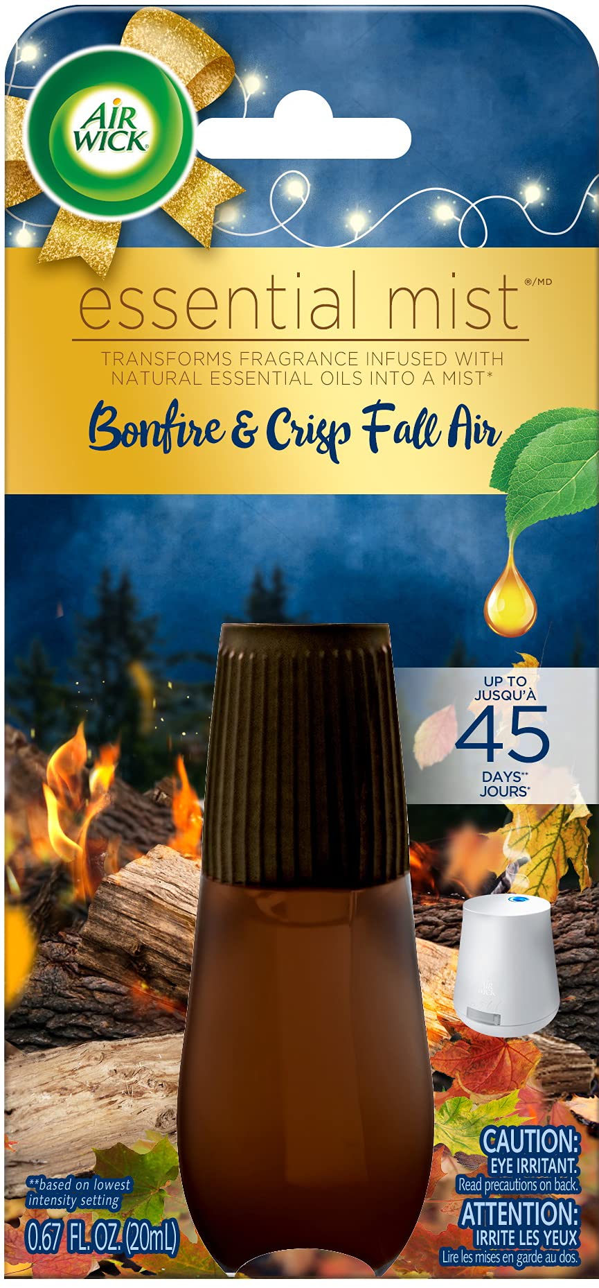 Air Wick Essential Mist recambio Bonfire para aroma cálido y acogedor.