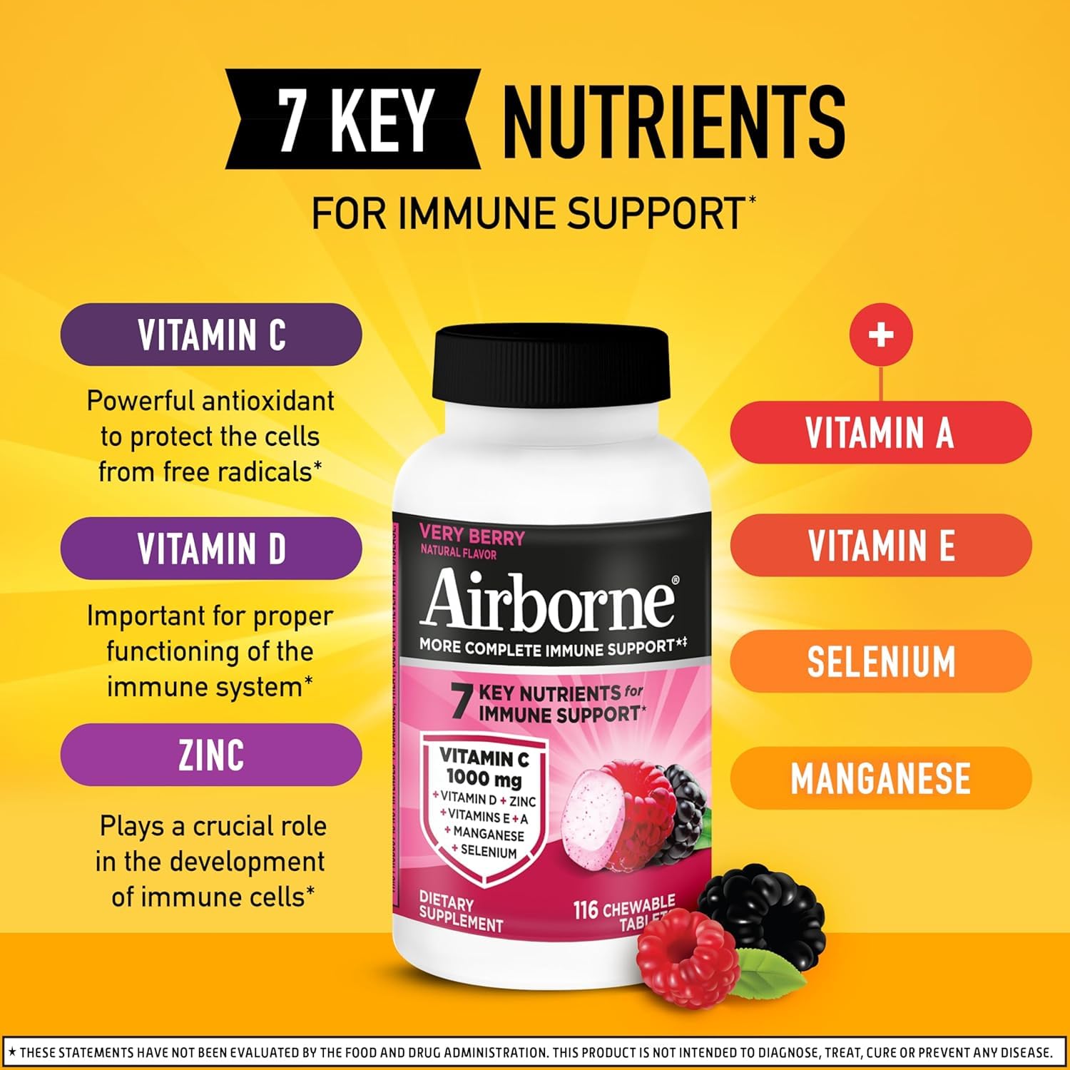 Airborne antioxidantes vitaminas A C E para apoyo antioxidante diario.