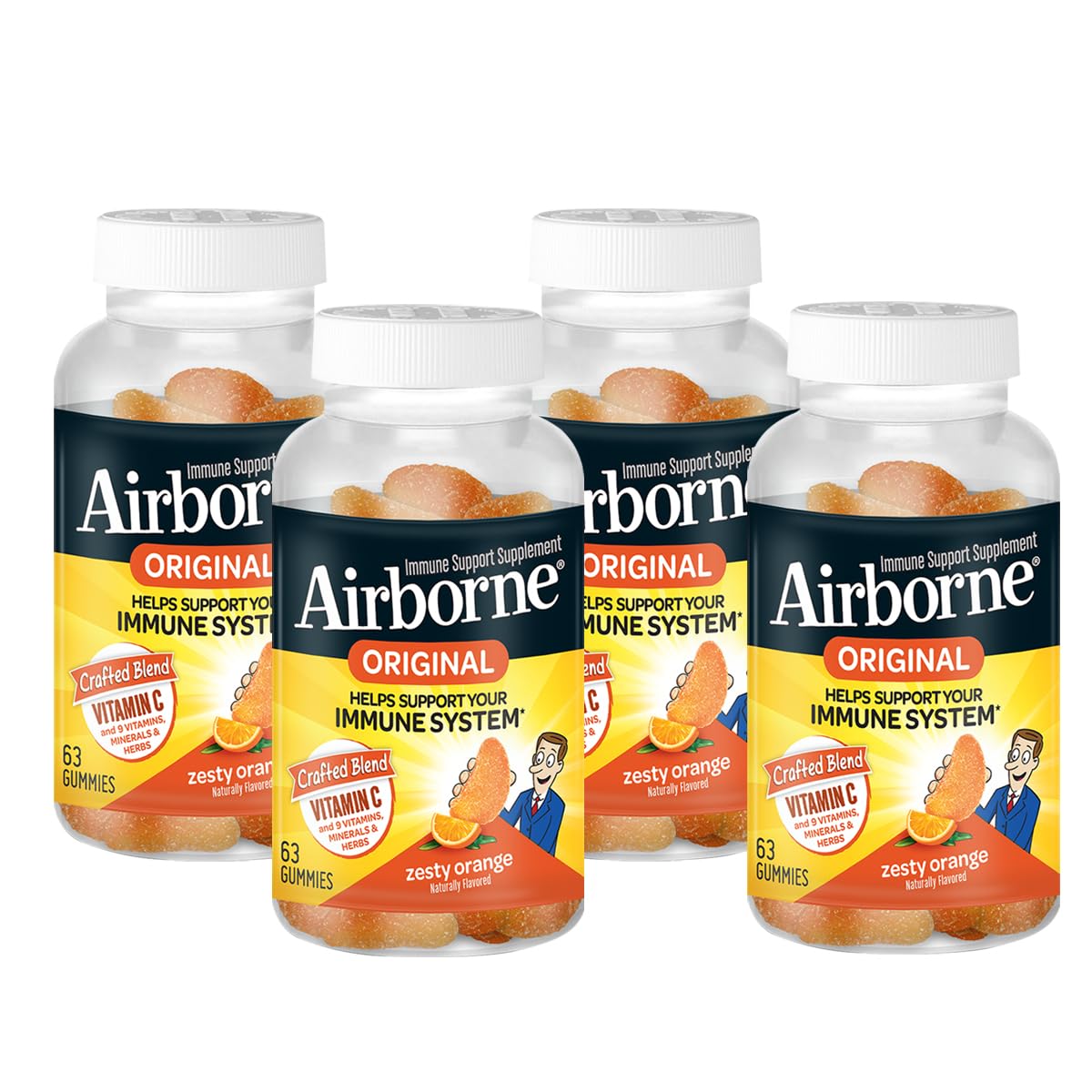Airborne gominolas de Vitamina C 750 mg, empaque frontal, opción conveniente para el día a día.