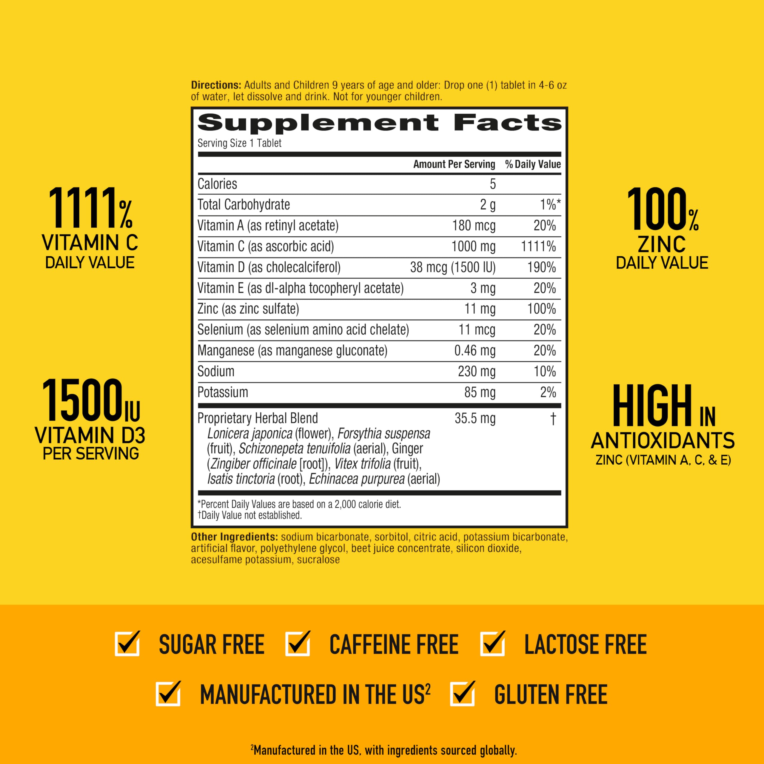 Airborne vitamina C 1000mg, sabor frutos rojos, fácil de tomar para adultos y niños 12+