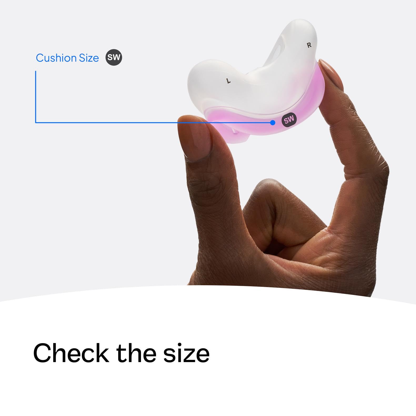 AirFit N30 cojin curvado ofrece soporte bajo la nariz y menos irritación.