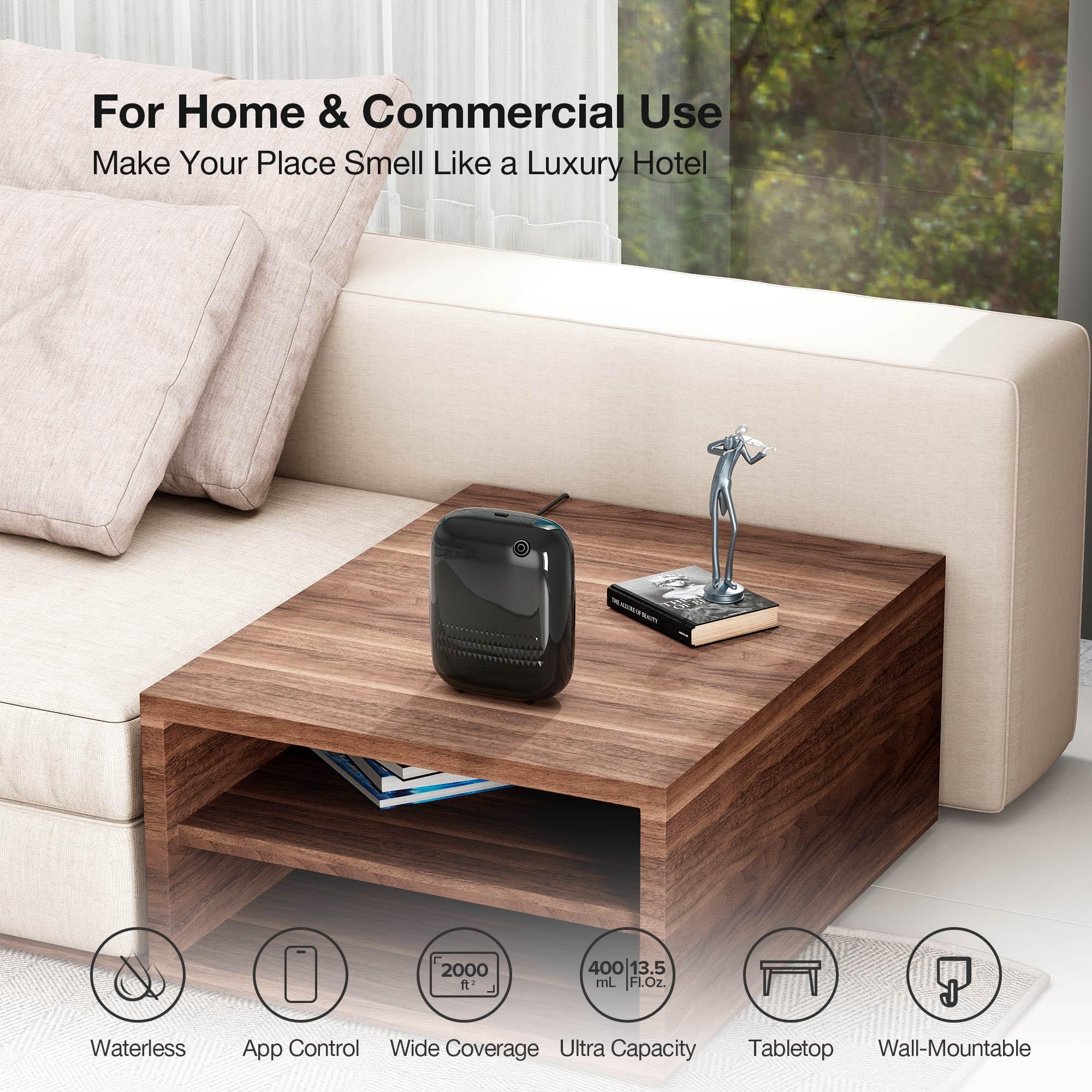 Airversa difusor con aplicación Sleekpoint y control por conexión inalámbrica.