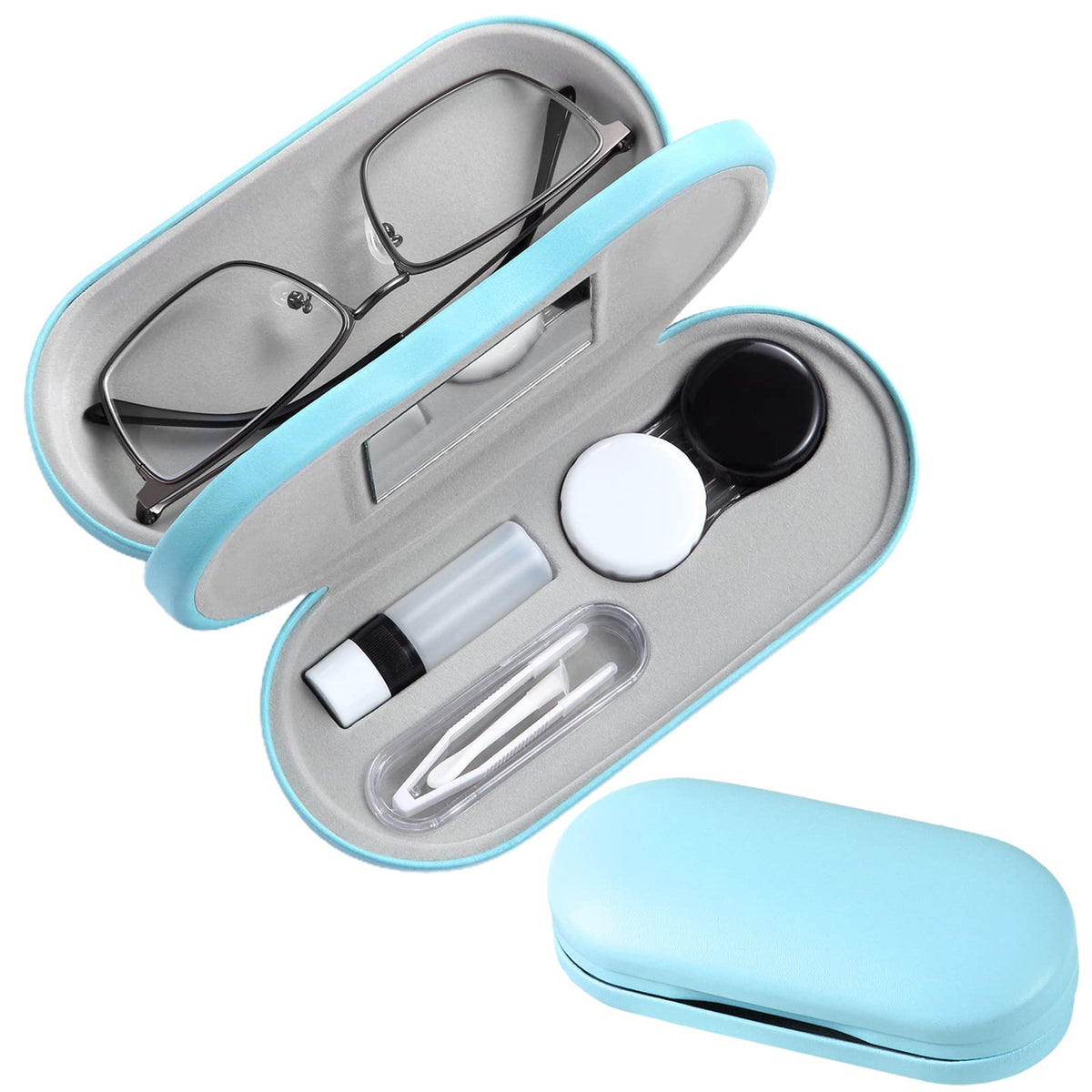AITIME doble caja gafas y lentes marbling, almacenamiento compacto para viaje diario.
