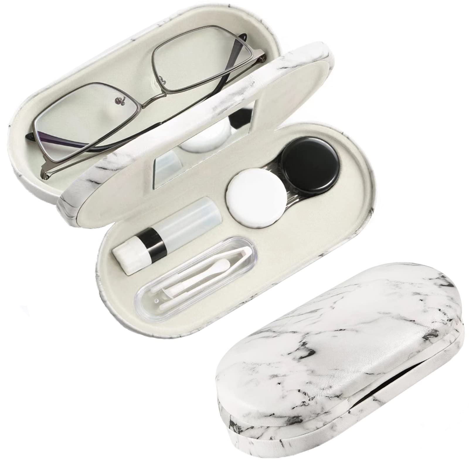 AITIME estuche 2 en 1 con doble cara para gafas y contactos, ideal para viajes.