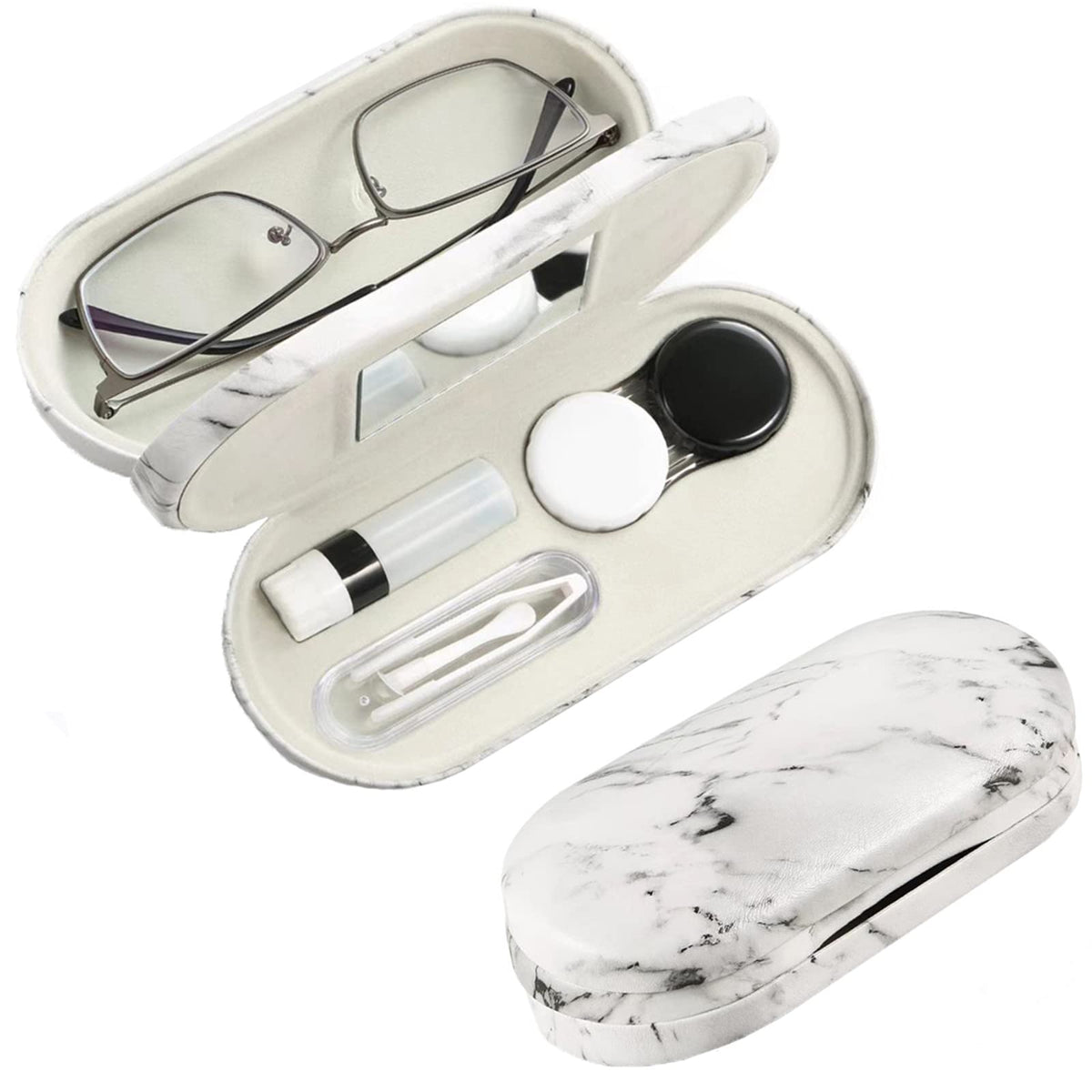 AITIME estuche 2 en 1 con doble cara para gafas y contactos, ideal para viajes.