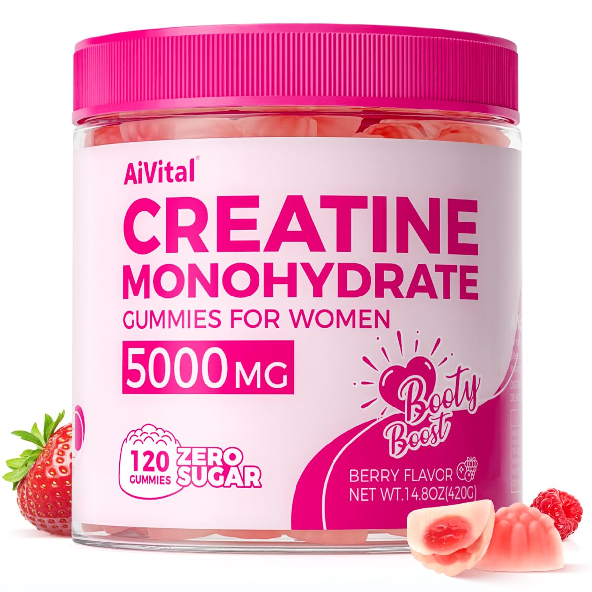 AiVital gomitas de creatina para mujeres, sabor frambuesa, energía diaria.