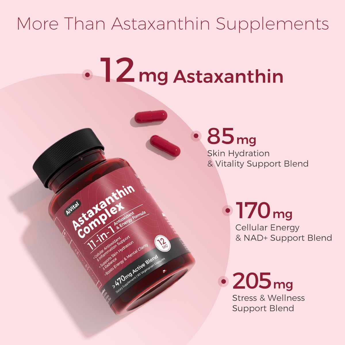 AiVital Astaxantina: fuente Haematococcus pluvialis para apoyo a piel y ojos.