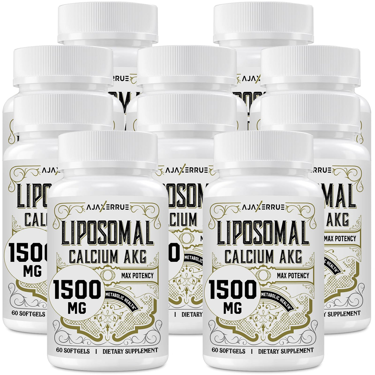 AJAXERRUE Calcio AKG liposomal en botella para energía y bienestar diario.