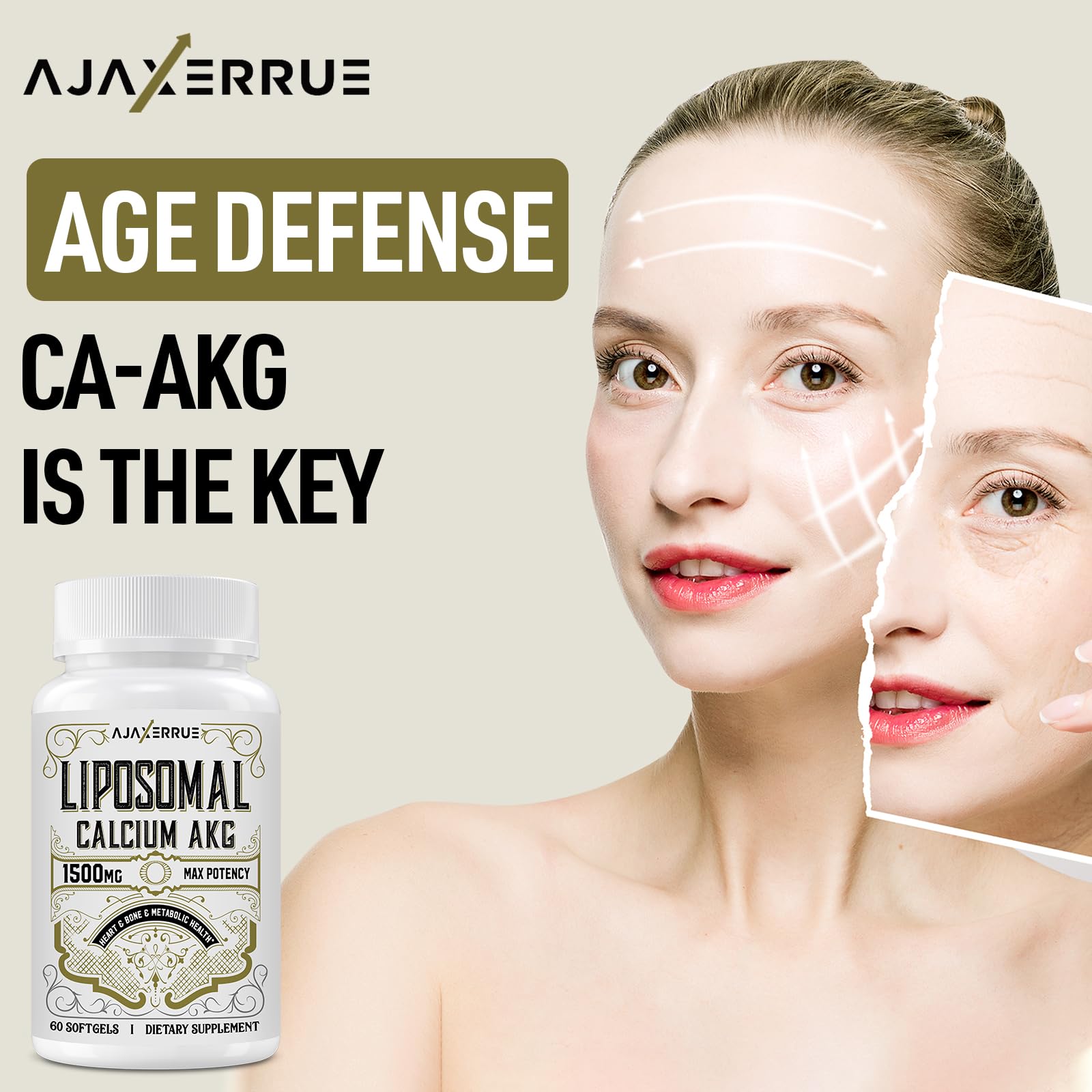 AJAXERRUE Ca AKG liposomales, libre de soja, gluten y lácteos para dietas sensibles.