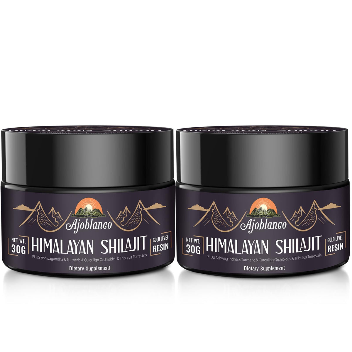 Ajoblanco Shilajit: resina orgánica 600 mg en bote, lista para uso diario.