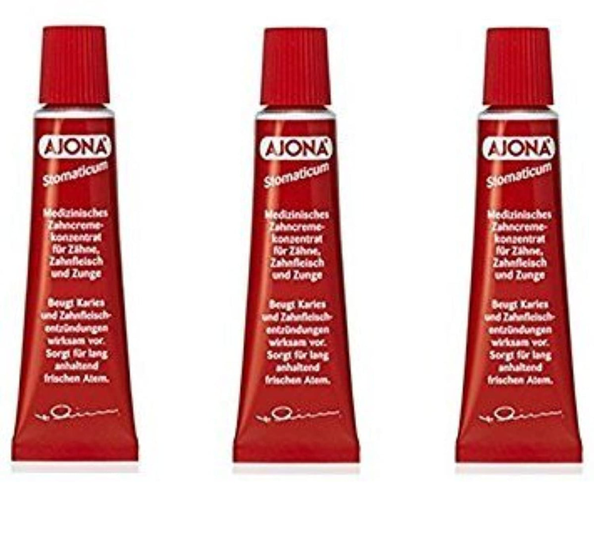 Pasta dental Ajona Stomaticum, paquete de 3, posible efecto refrescante y limpieza prolongada.