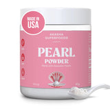 Akasha Superfoods Polvo de Perla con cuchara madre perla para medición precisa.