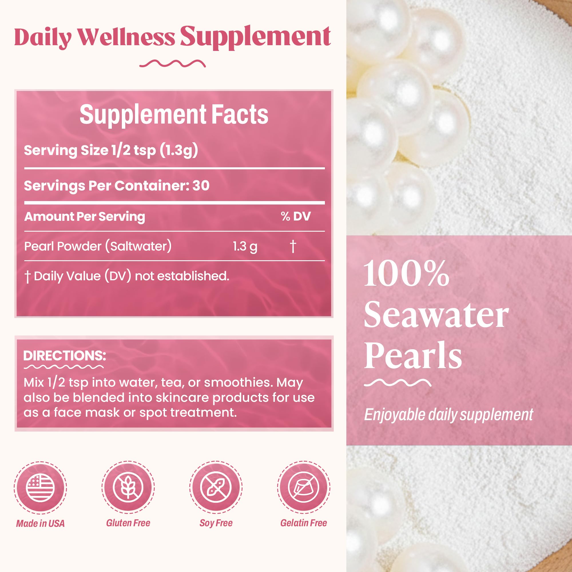 Akasha Superfoods Polvo de Perla envase minimalista, opción limpia y simple.