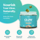 Etiquetado frontal de Akasha Sea Moss Glow Gummies, sabor agradable para diario.