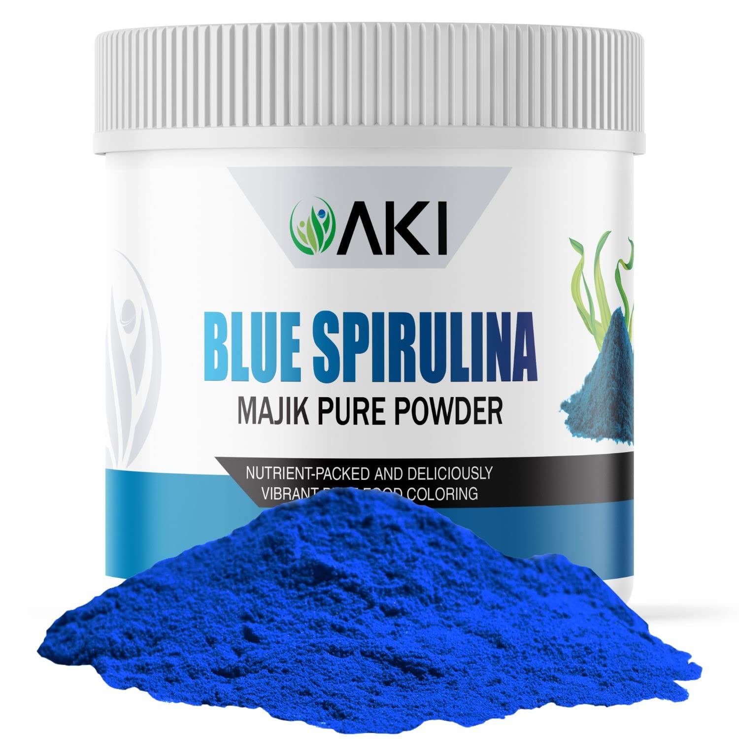 AKI E18 Spirulina Azul, polvo en pote, color intenso para batidos