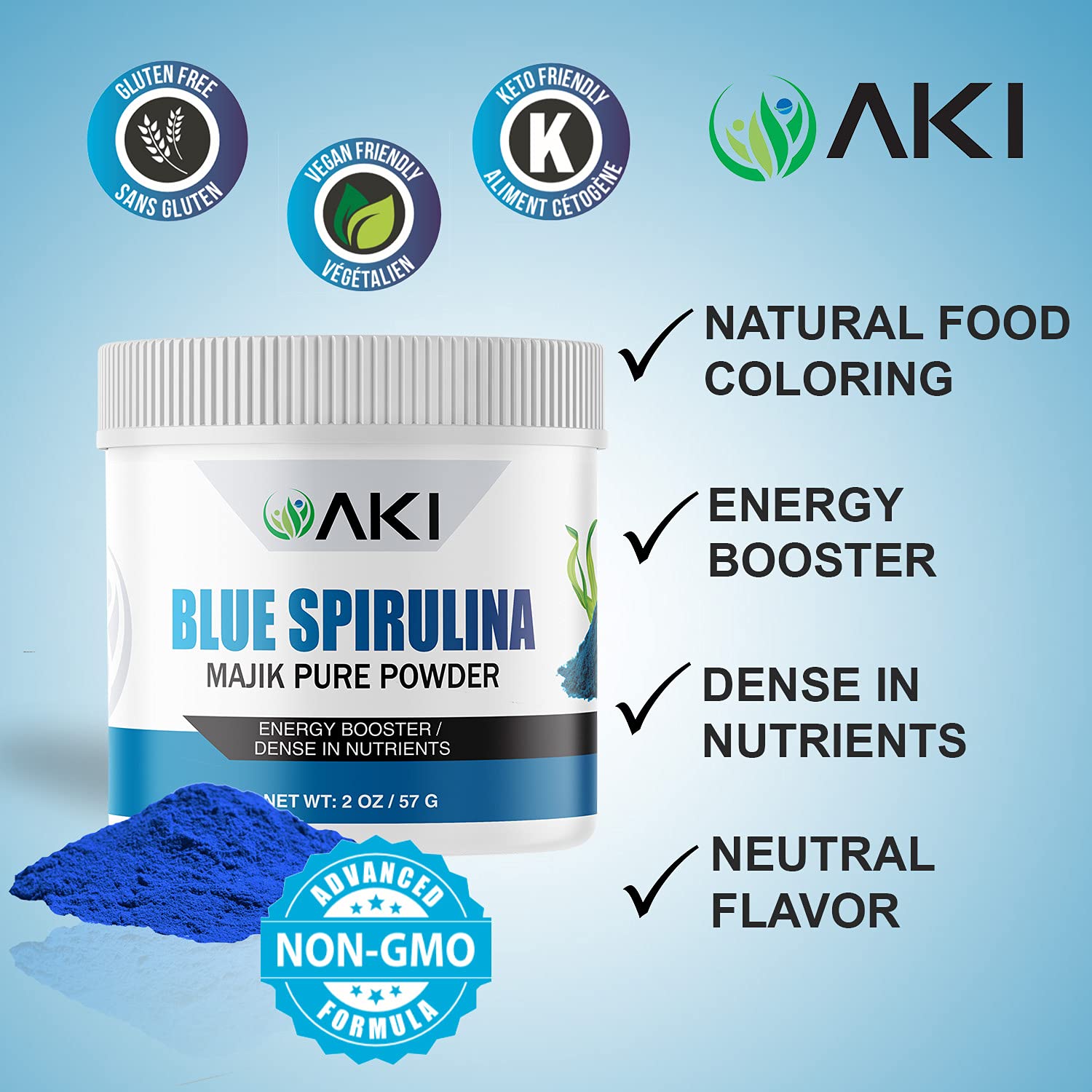 AKI E18 Spirulina Azul, sabor neutro para recetas creativas