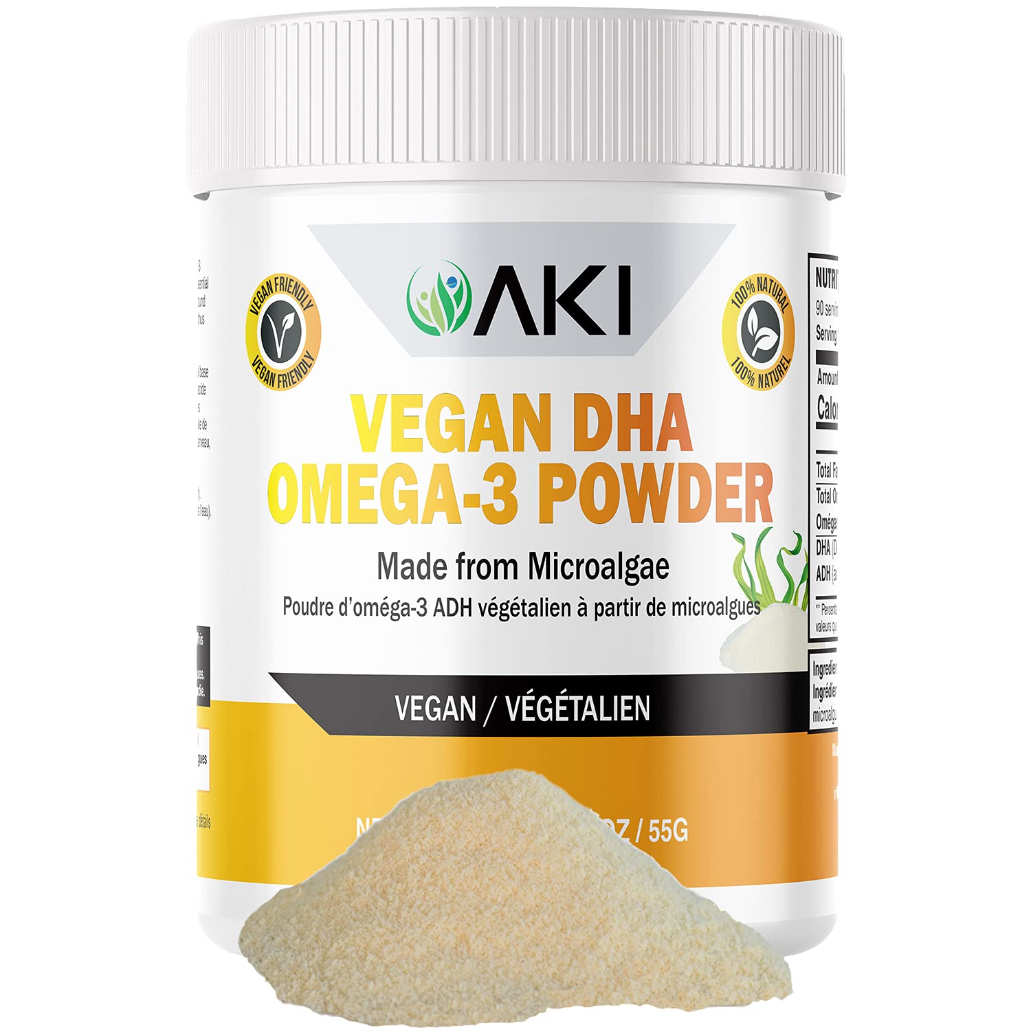 AKI Organic Omega 3 DHA polvo de microalgas para batidos y comidas