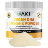 AKI ORGANIC Omega 3 DHA polvo en botella para consumo diario.