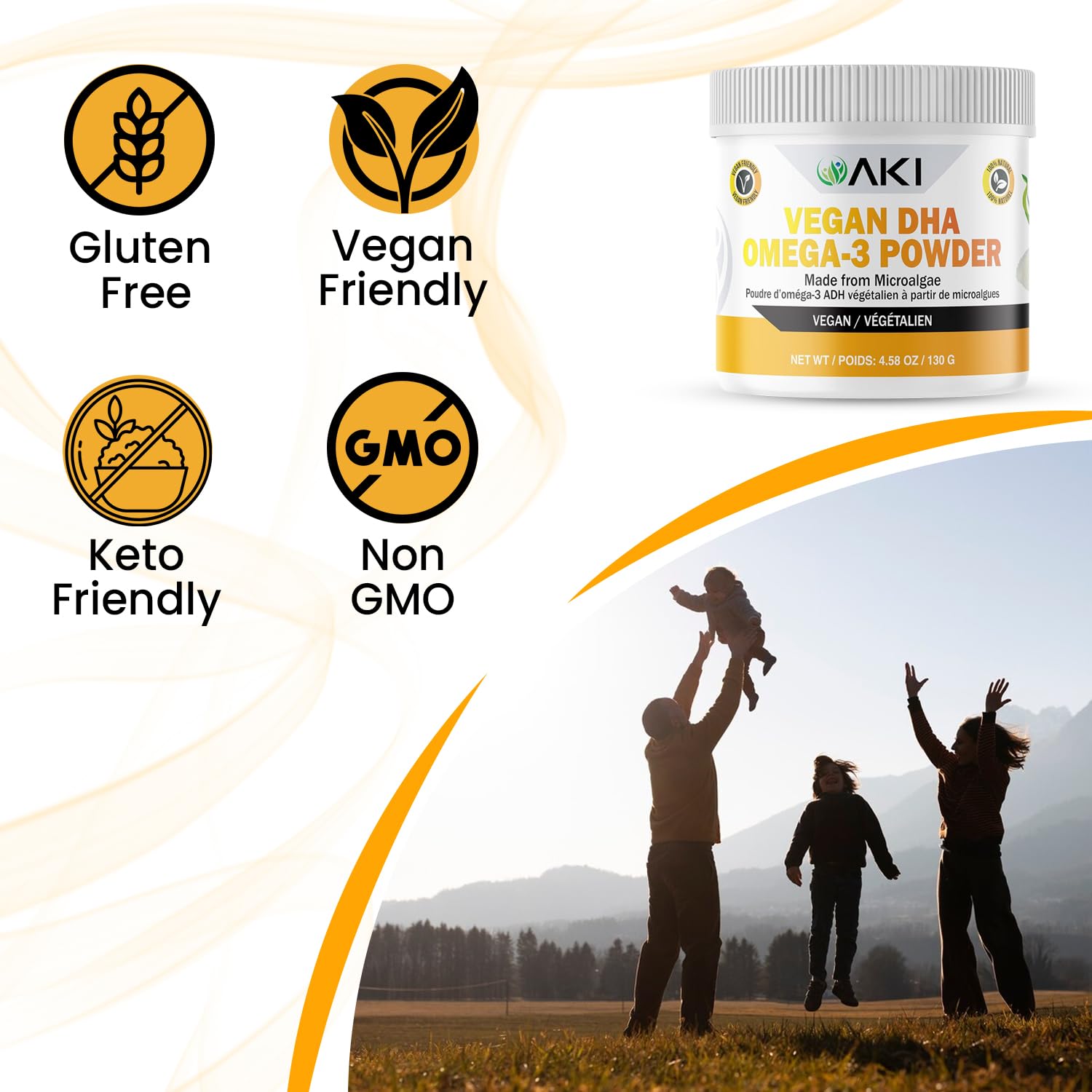 AKI ORGANIC Omega 3 DHA polvo de microalgas con enfoque sostenible.