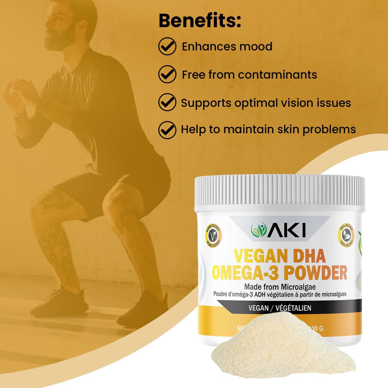AKI ORGANIC Omega 3 DHA polvo para yogur o cereales.