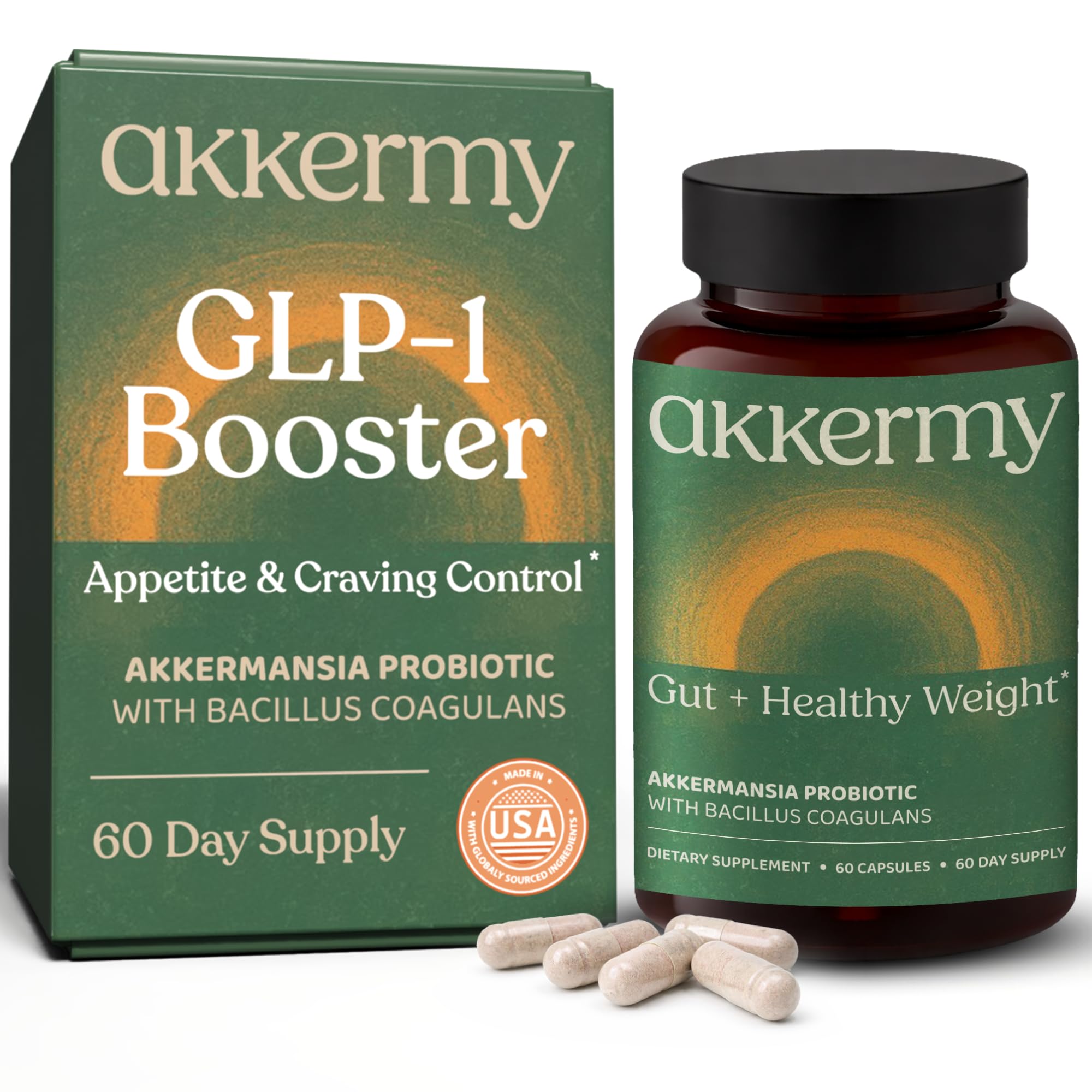 Akkermy Probiotic frente a la botella, soporte diario para el bienestar digestivo.