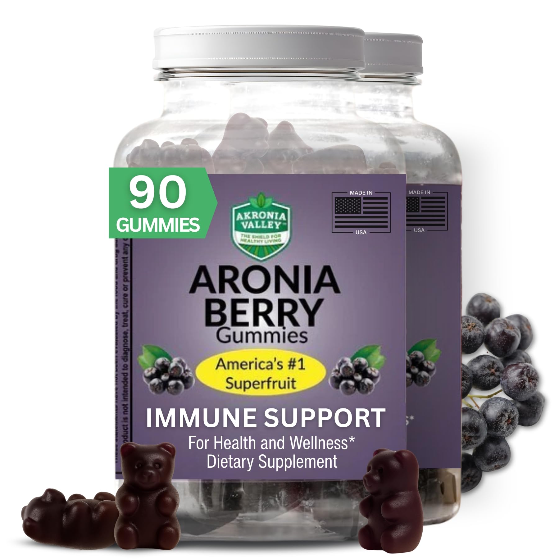 Gomitas Akronia Valley Aronia, frente al empaque, sabor agradable para apoyar la salud diaria.