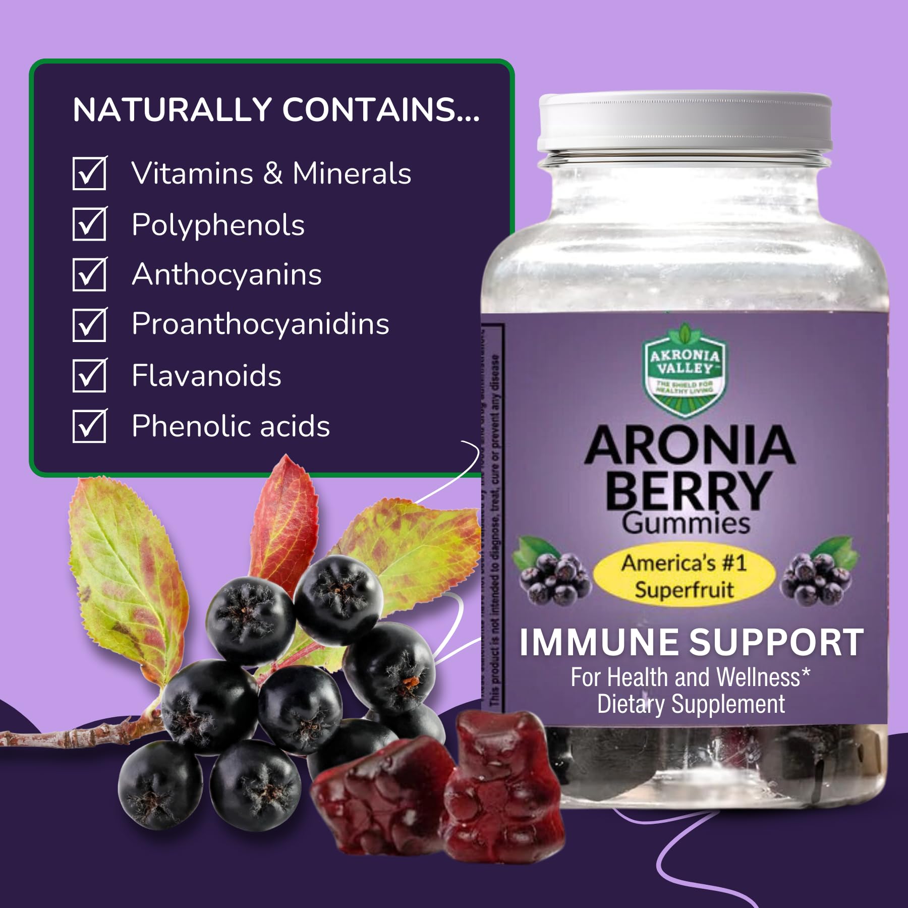 Gomitas Akronia Valley Aronia, detalle del paquete doble, opción conveniente para el día a día.