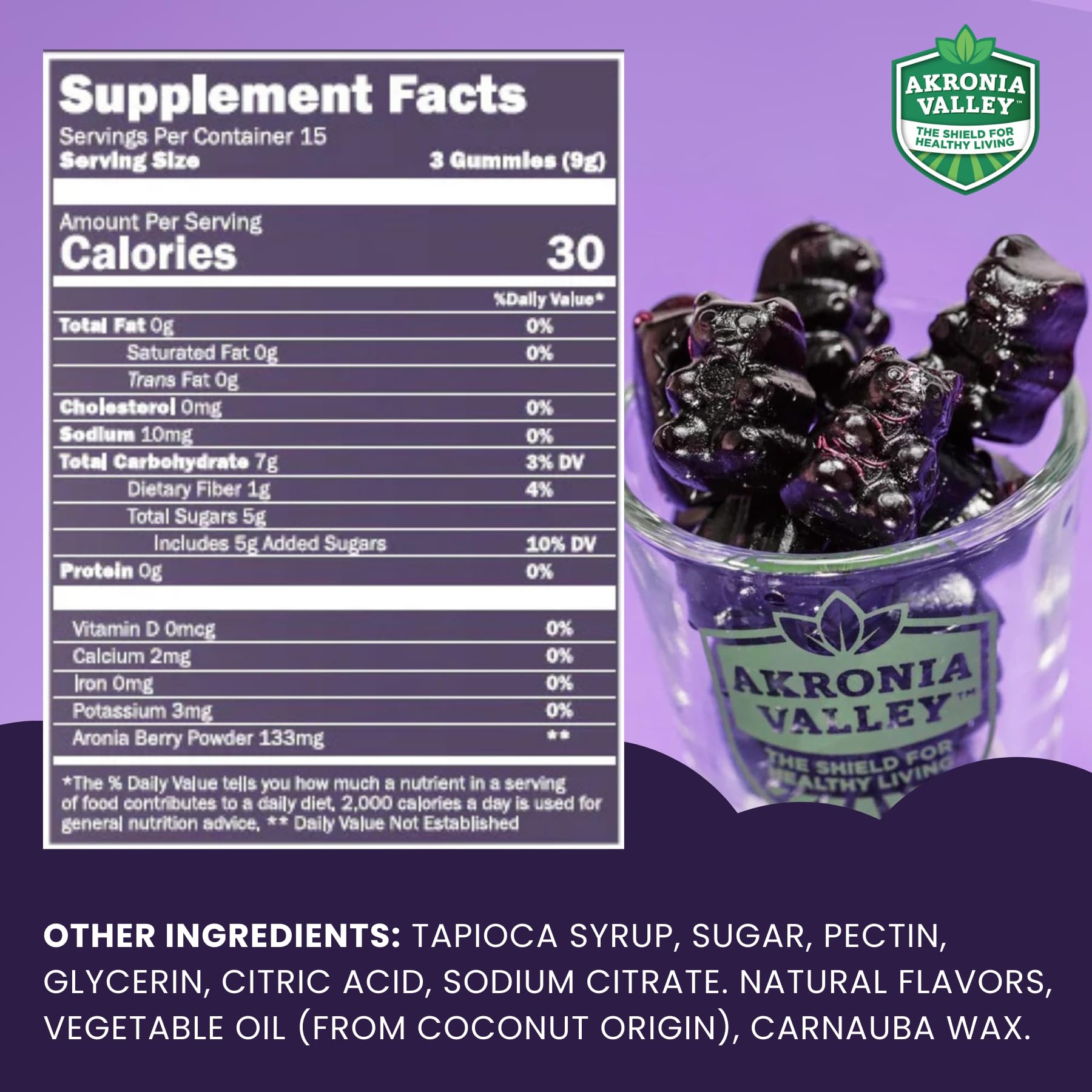 Gomitas Akronia Valley Aronia, textura masticable en primer plano, fáciles de consumir en cualquier momento.