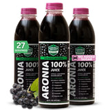 Zumo Akronia Valley Aronia 100% en botella, sabor intenso y antioxidantes potentes.