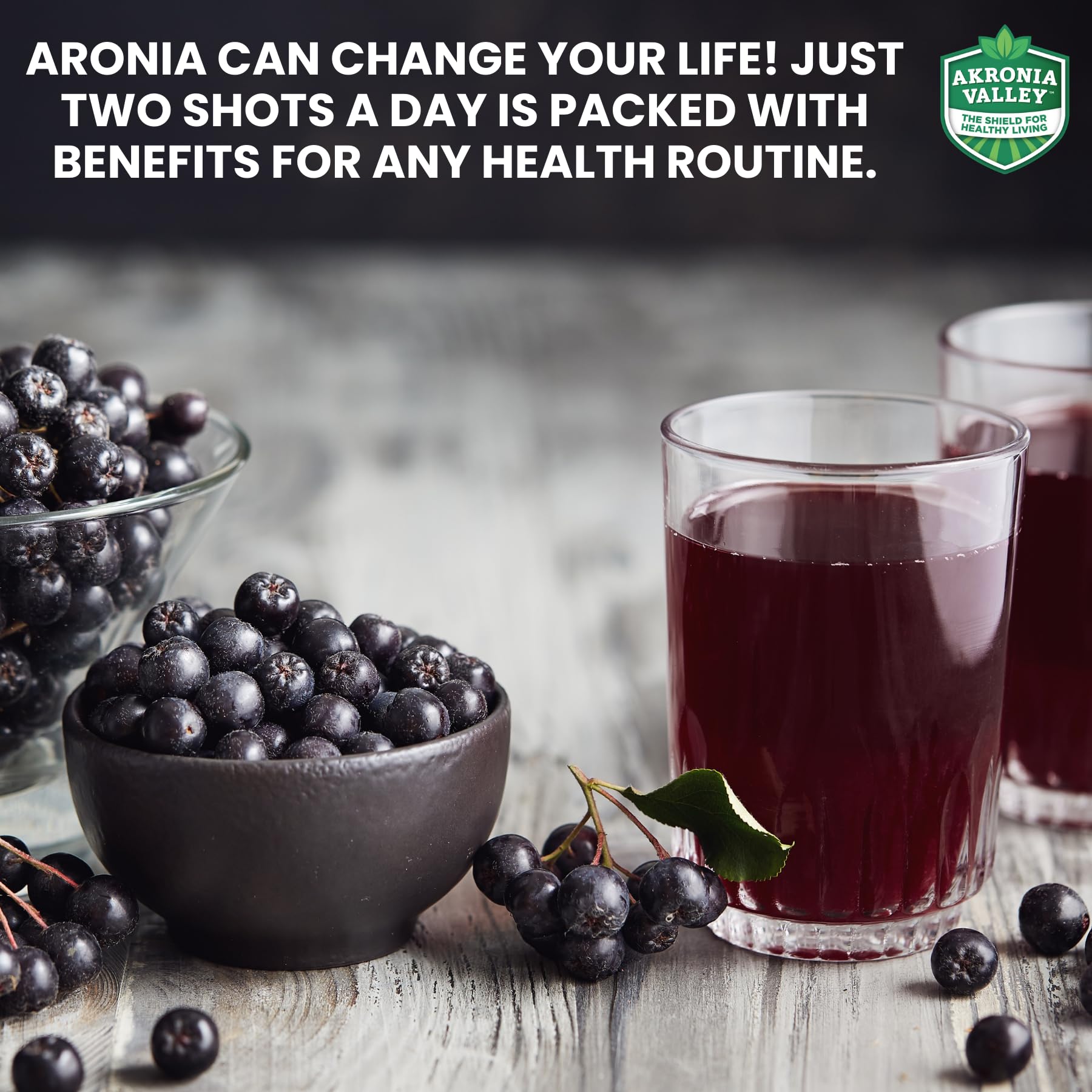 Pack de Akronia Valley Aronia de tres botellas para uso diario.