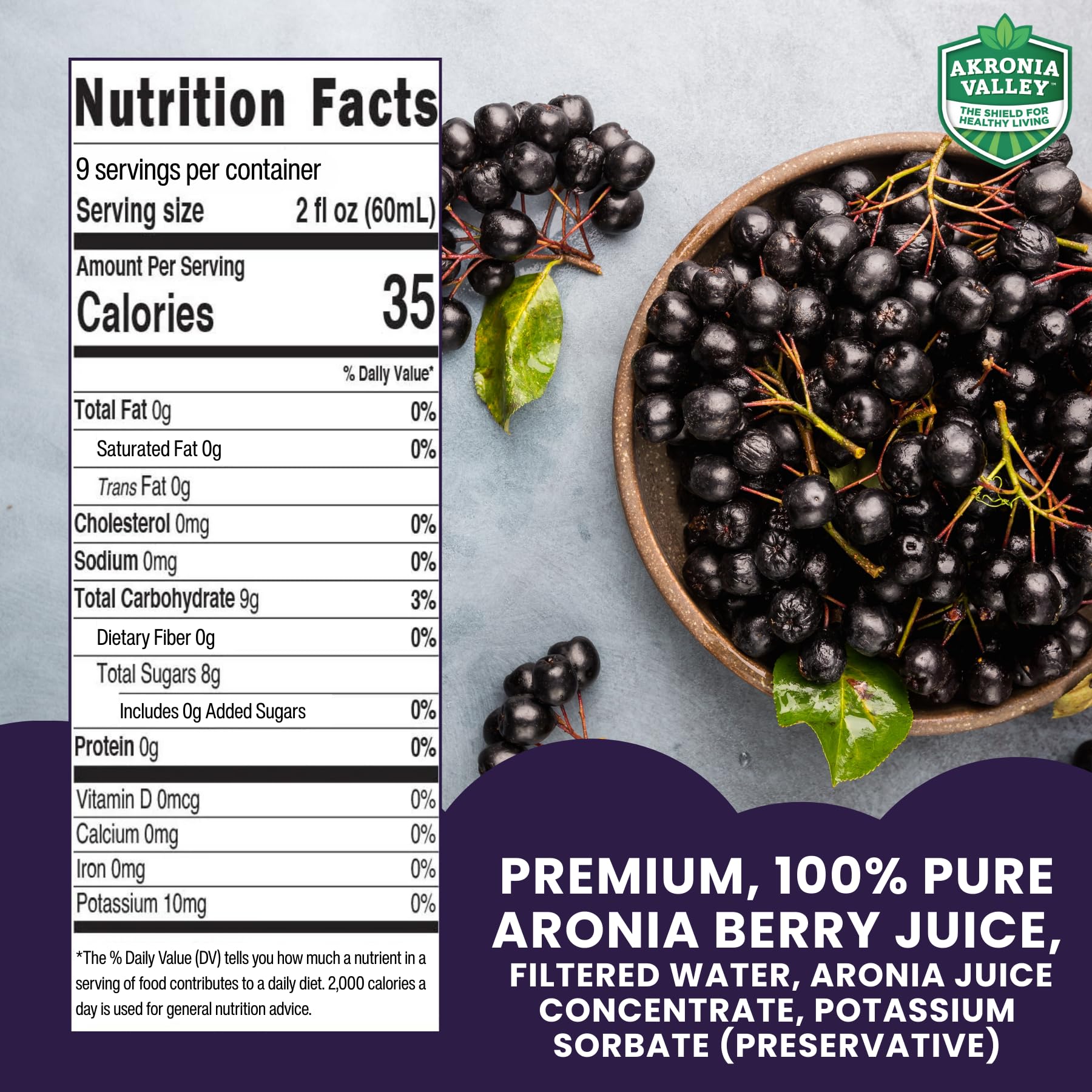 Zumo Akronia Valley Aronia: vertido en vaso para beber solo o con té.