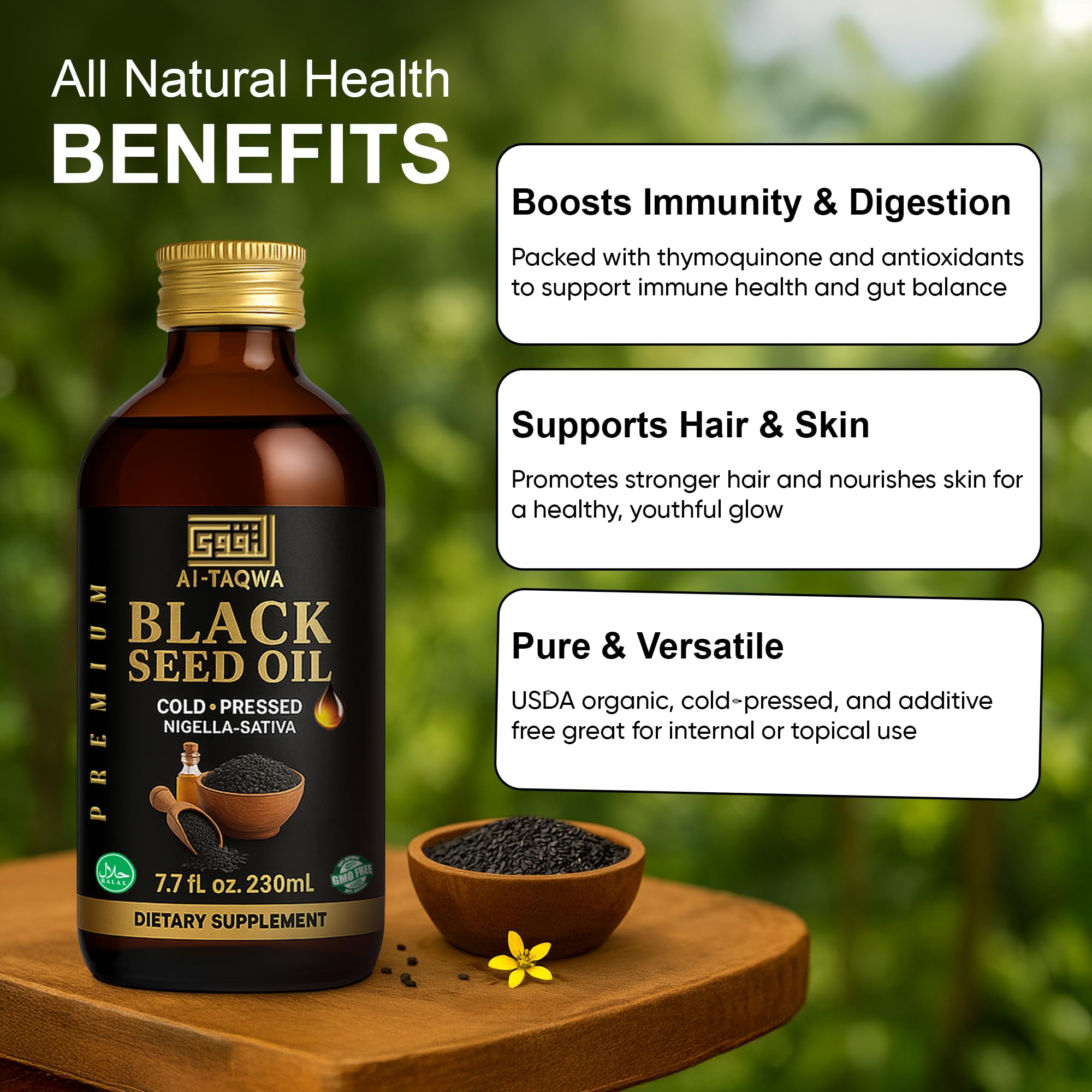 AL-TAQWA Aceite de Semilla Negra, cuidado de piel y hidratación