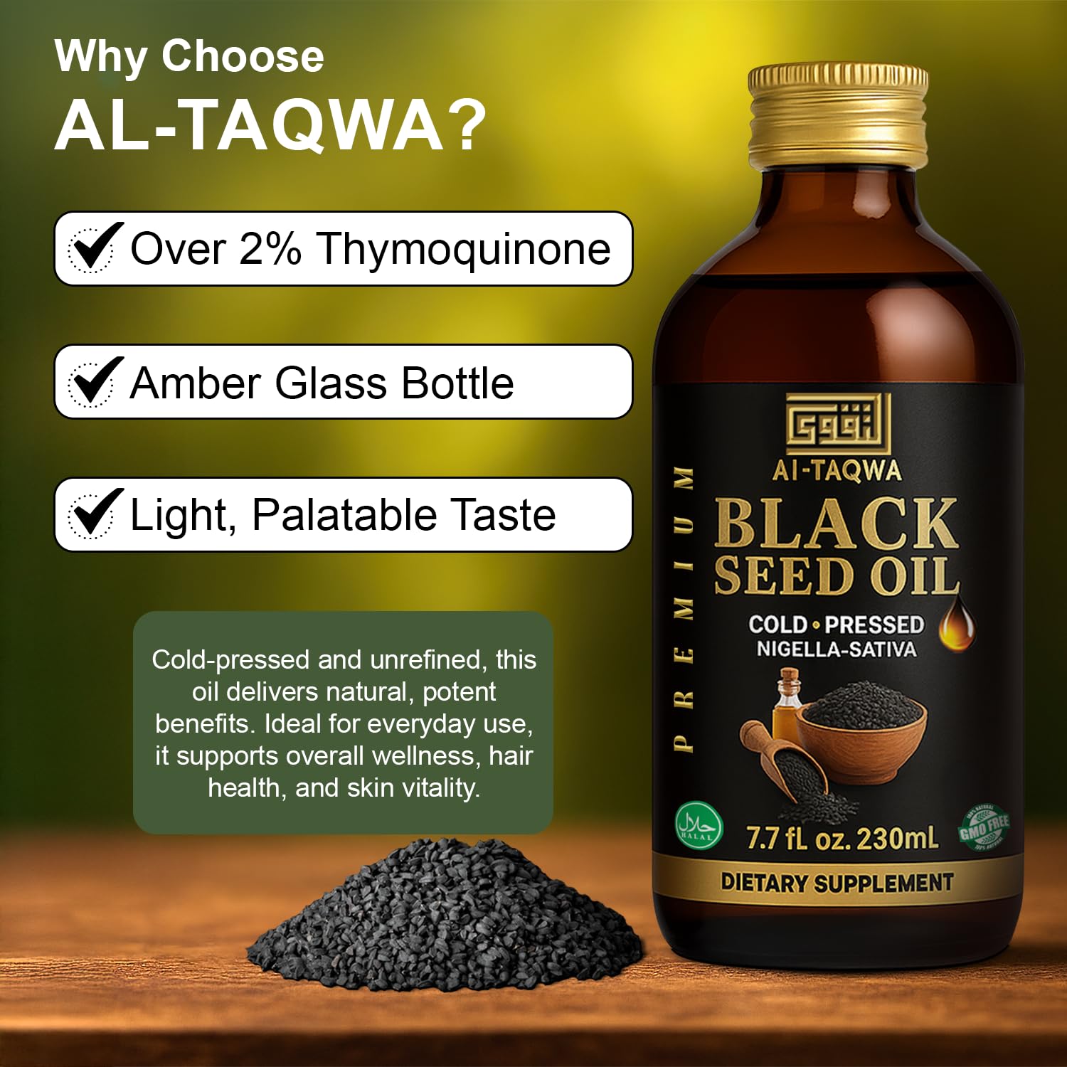 AL-TAQWA Aceite de Semilla Negra, uso diario y versátil