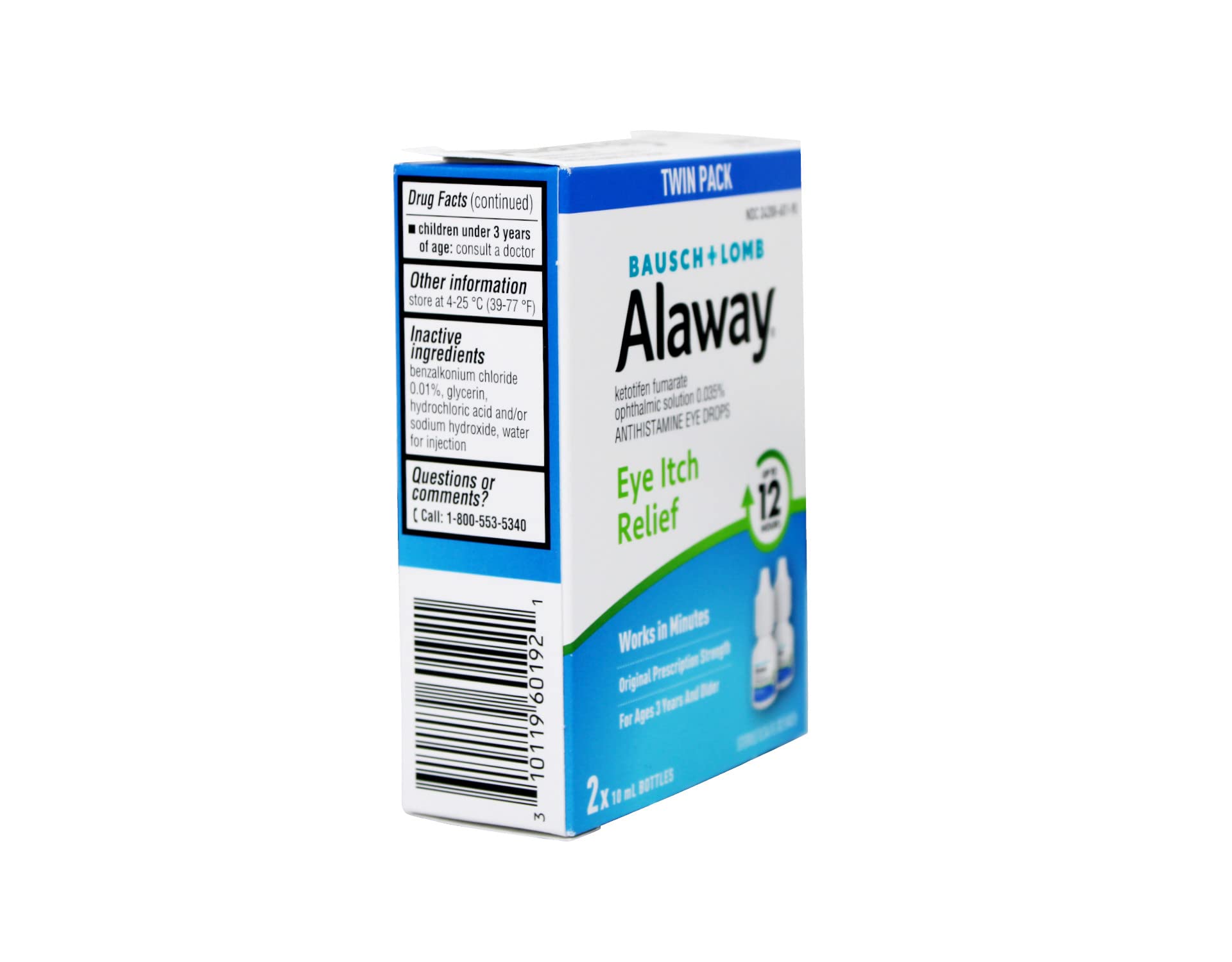 Frente de caja de Alaway, claro identidad de marca y beneficios visibles.