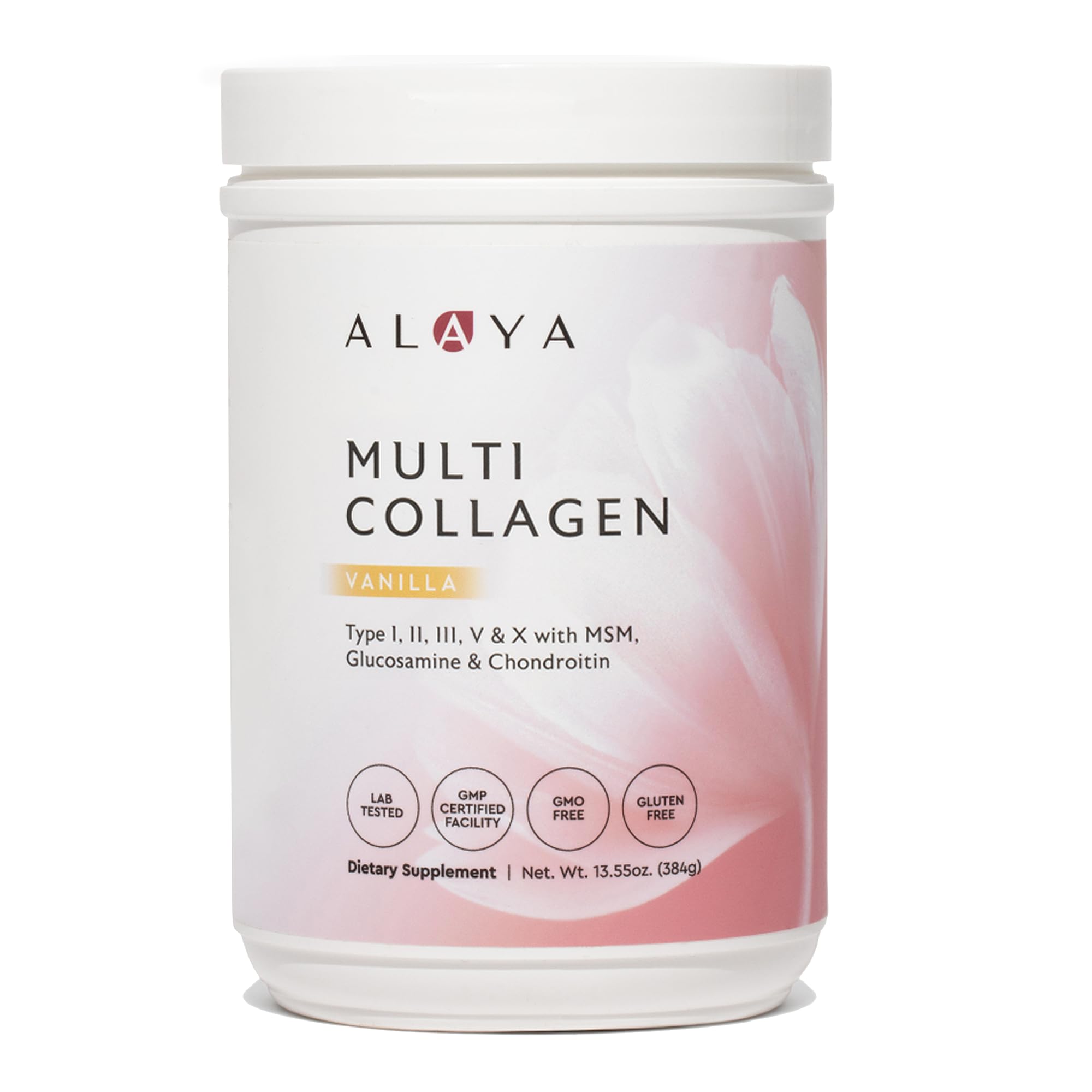 Pote de Alaya Naturals Multi Colágeno vainilla: polvo hidrolizado para mezclar fácilmente en bebidas.