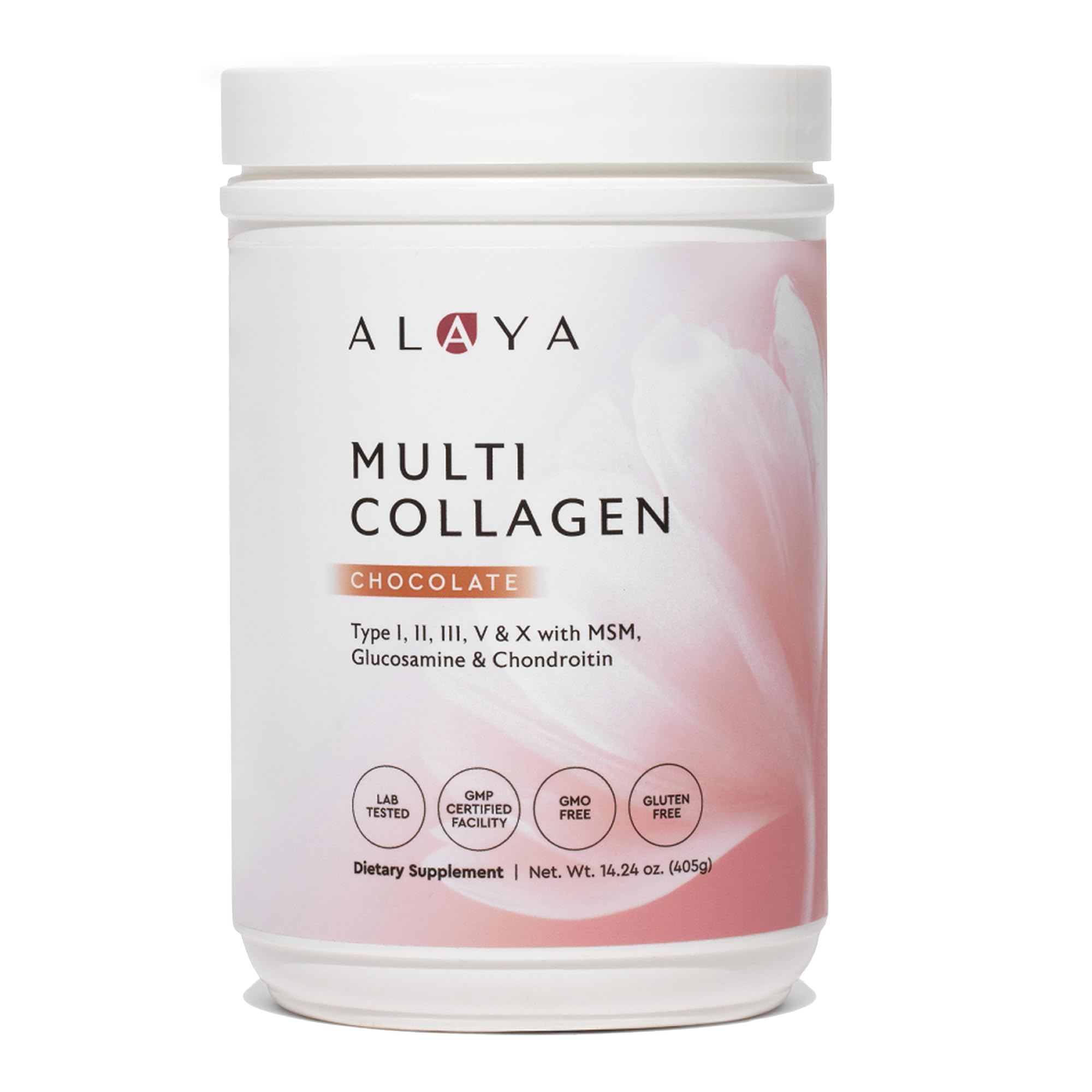 Alaya Naturals polvos colágeno hidrolizado chocolate en envase para mezclar