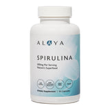 Alaya Naturals Spirulina: cápsulas en botella para uso diario y energía sostenida.