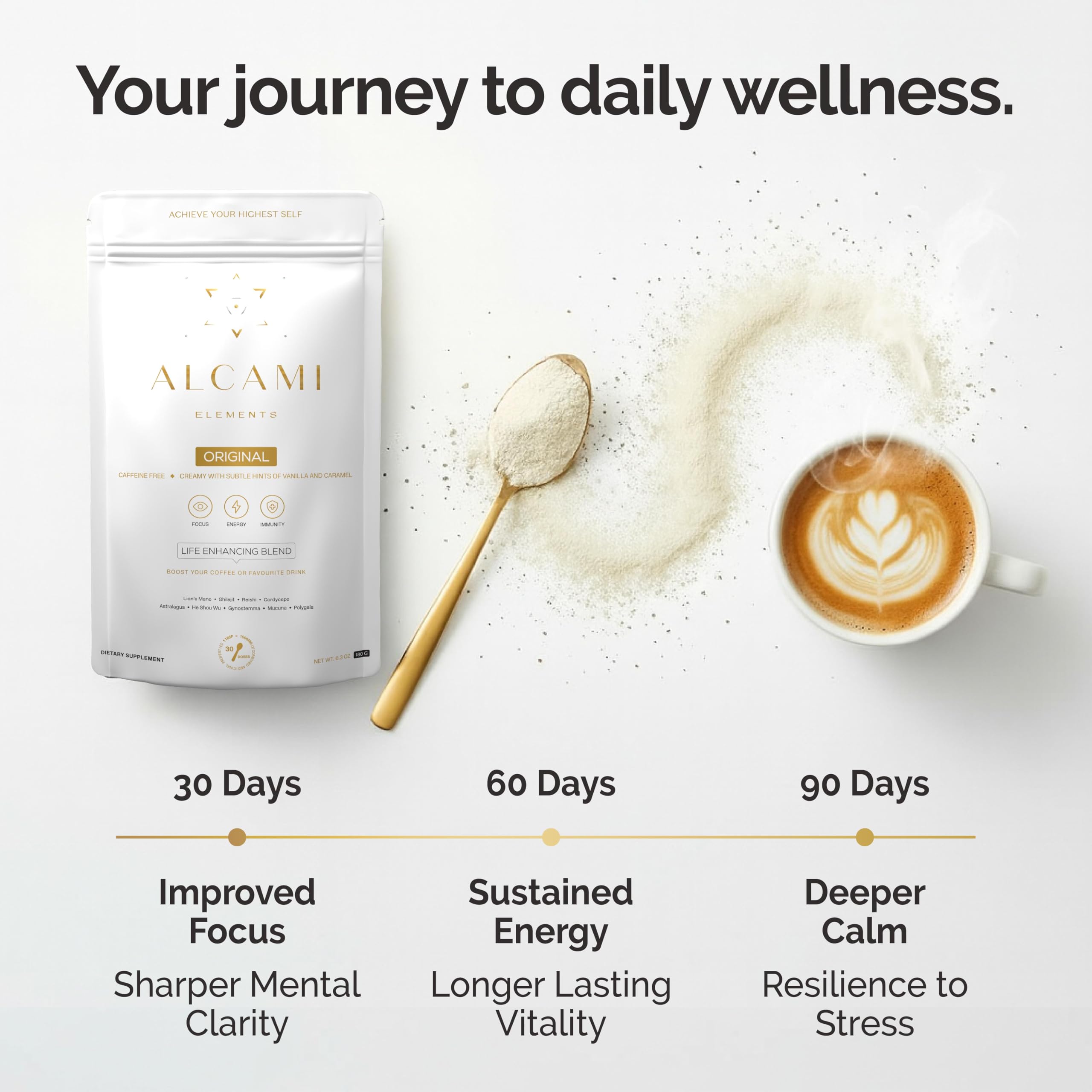 alcami elements bebida preparada con hongo para café, té o batido.