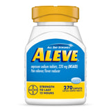 Aleve, botella de caplets volcando para alivio prolongado del dolor.