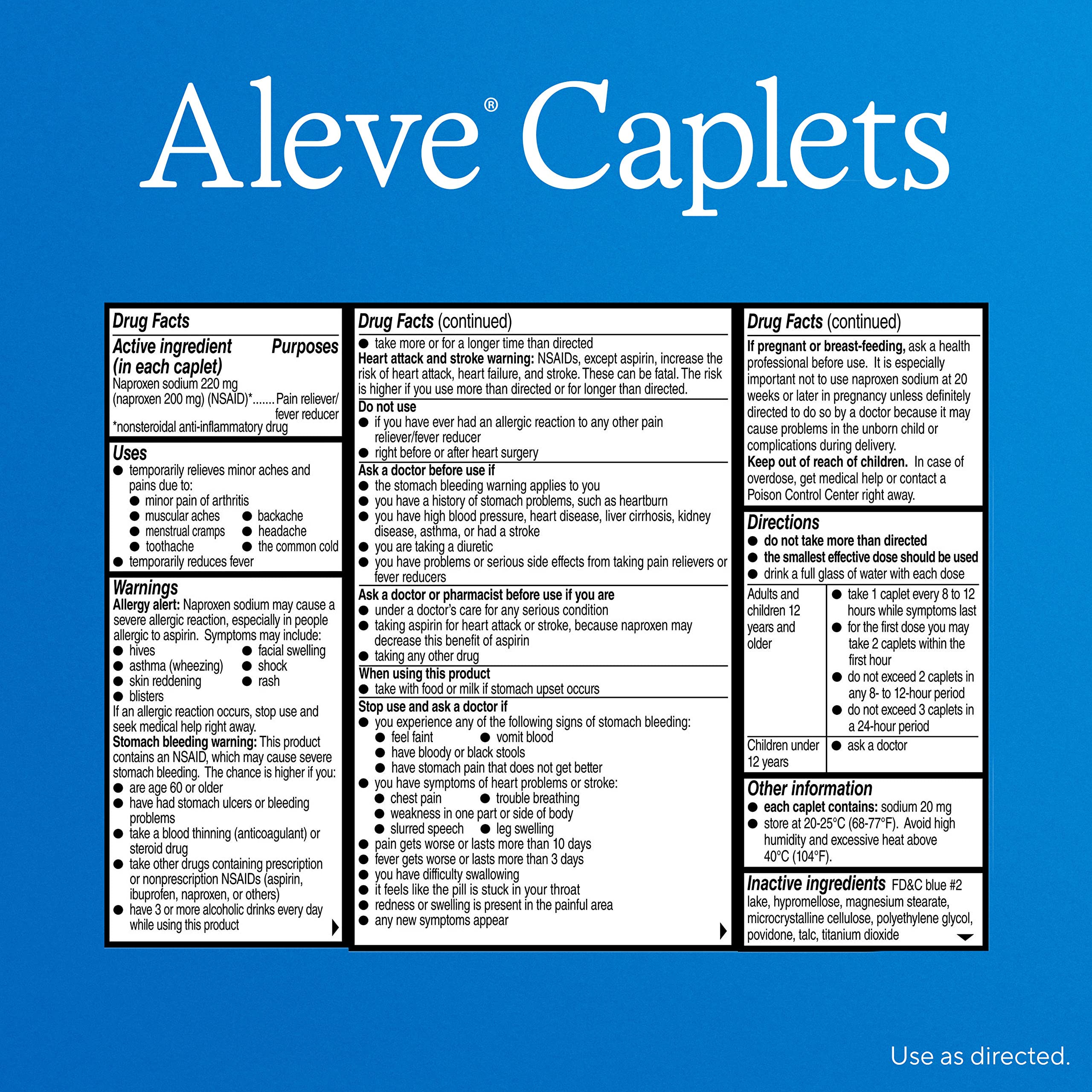 Aleve caplets para fiebre, alivio temporal en adultos y niños mayores de 12.