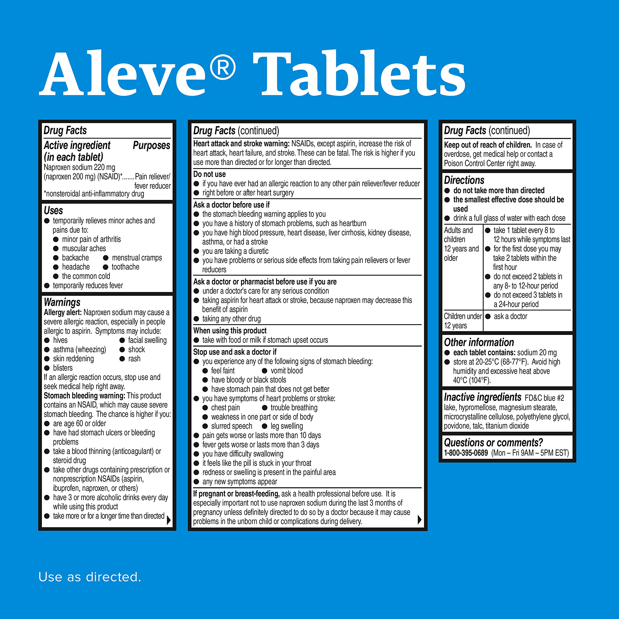 Aleve CPLT: comprimidos redondos fáciles de tragar.