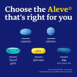 Aleve PM Caplets: empaque con 80 caplets para provisión nocturna.