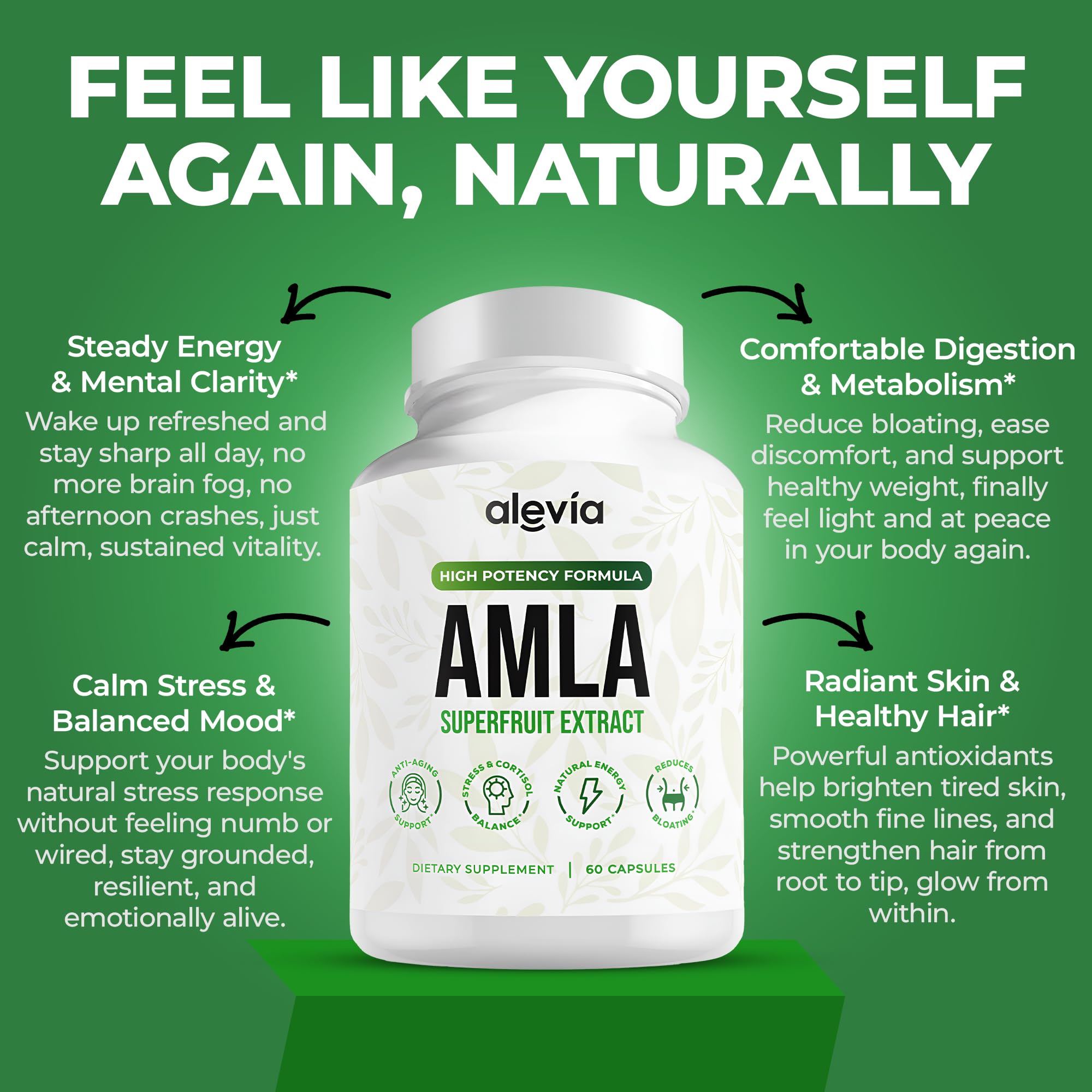 Alevia Amla fruto indio: rico en antioxidantes para la vitalidad diaria.