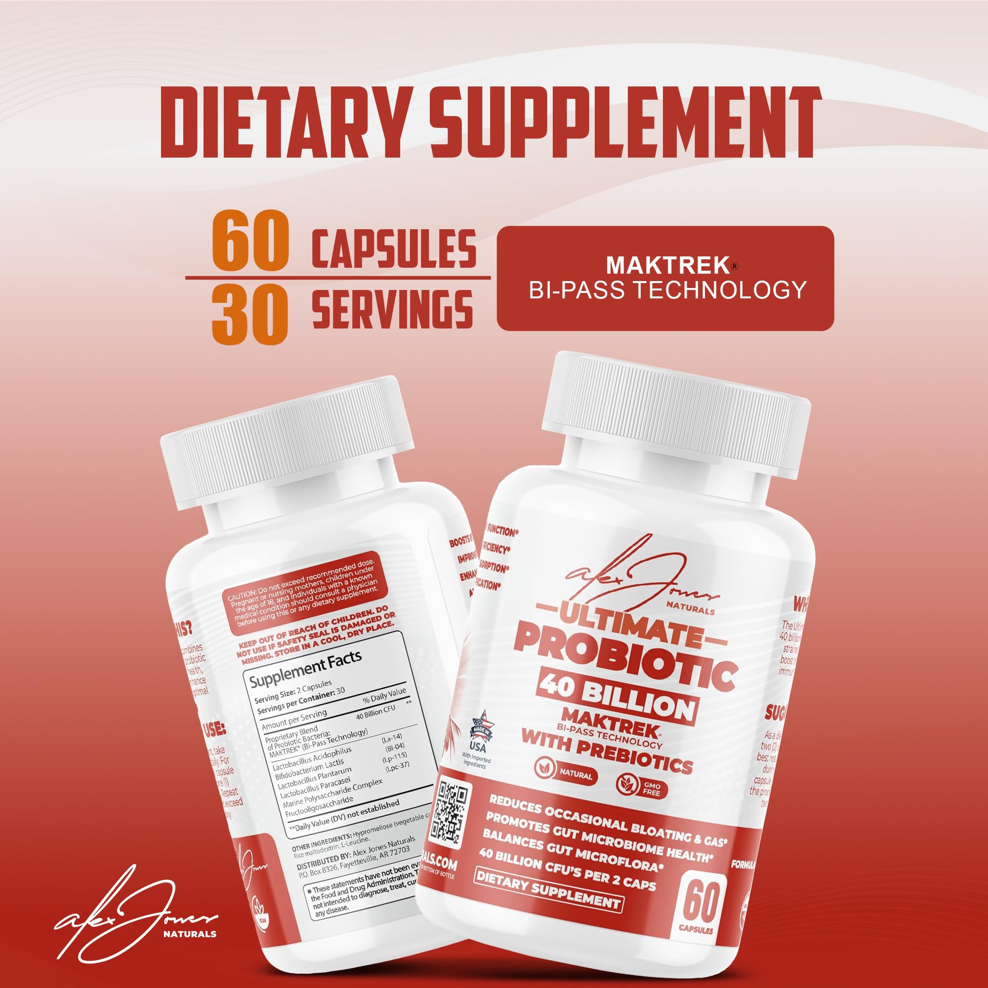 Persona tomando Probiotico Alex Jones Naturals, uso diario para bienestar intestinal.