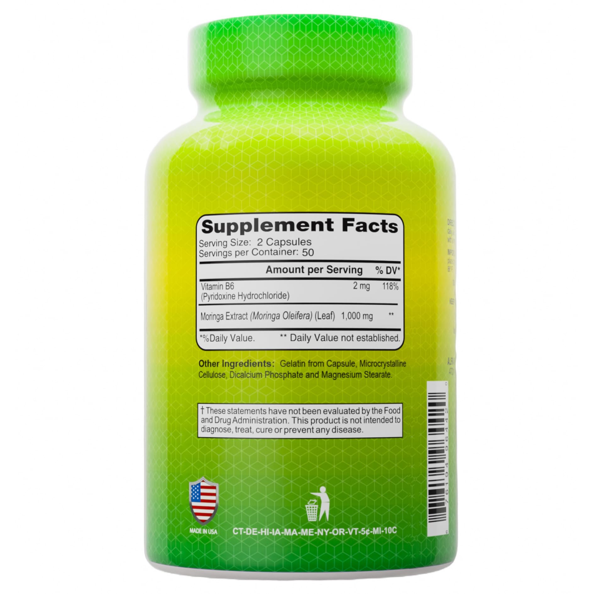 ALFA VITAMINS Moringa con B6, ingredientes clave moringa y B6 para nutrición