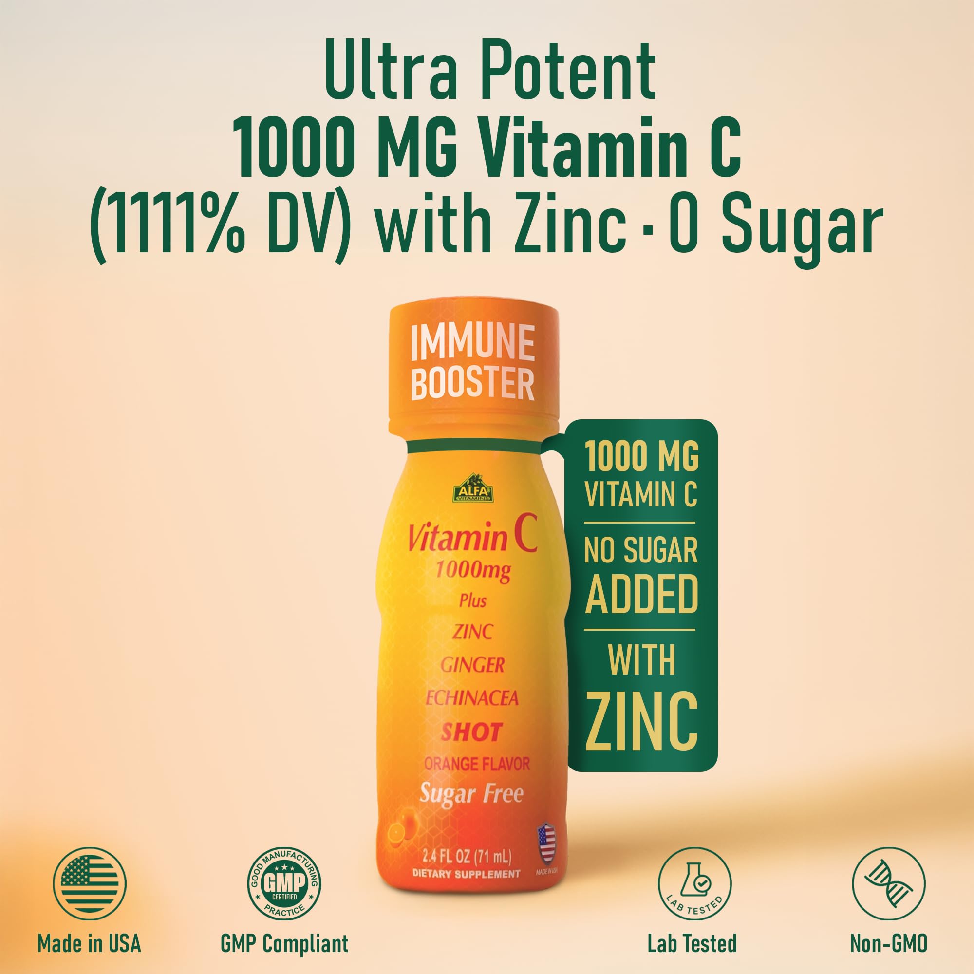 ALFA VITAMINS Vitamina C Shot con equinácea herbal para bienestar general.