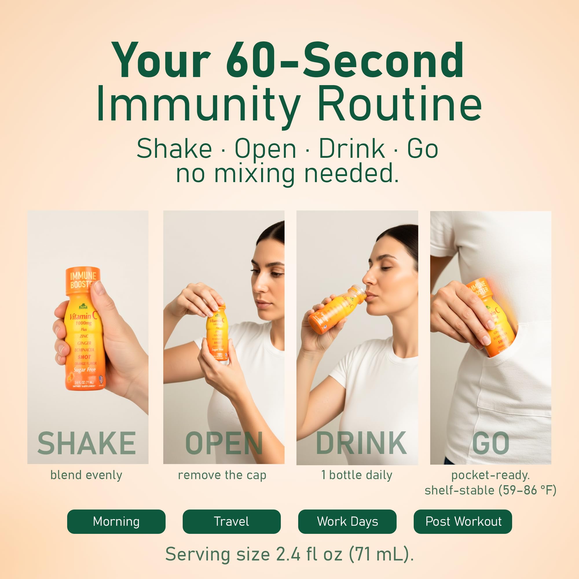 ALFA VITAMINS Vitamina C Shot sabor naranja, experiencia de consumo.