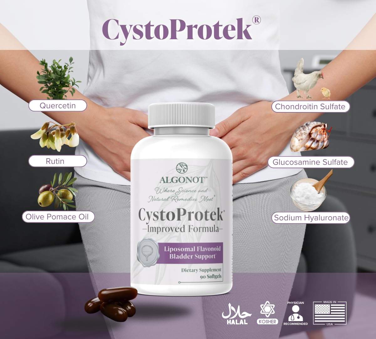 Algonot CystoProtek envase con cápsulas listo para uso diario.